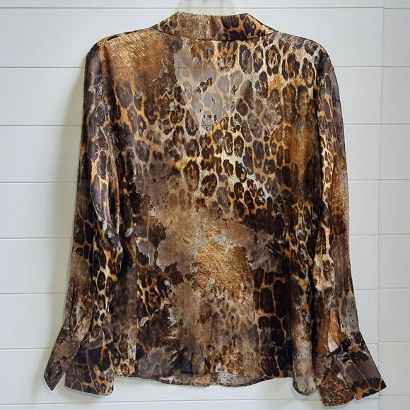 Lafayette 148 Animal Print Semi-Sheer Blouse Women's Size 18 Silk Blend Luxury - Picture 3 of 10